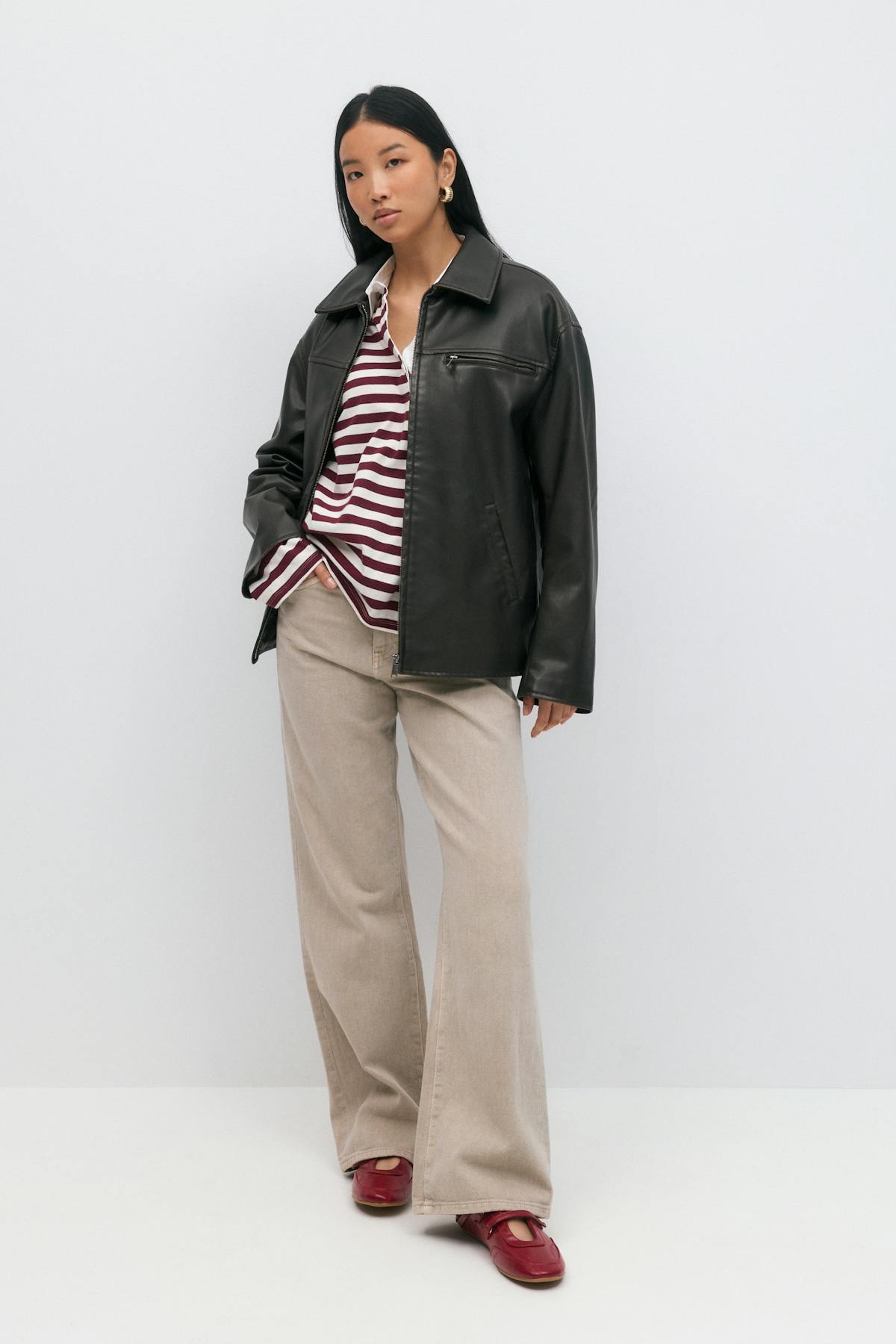 Oversized pu jacket - Marron foncé