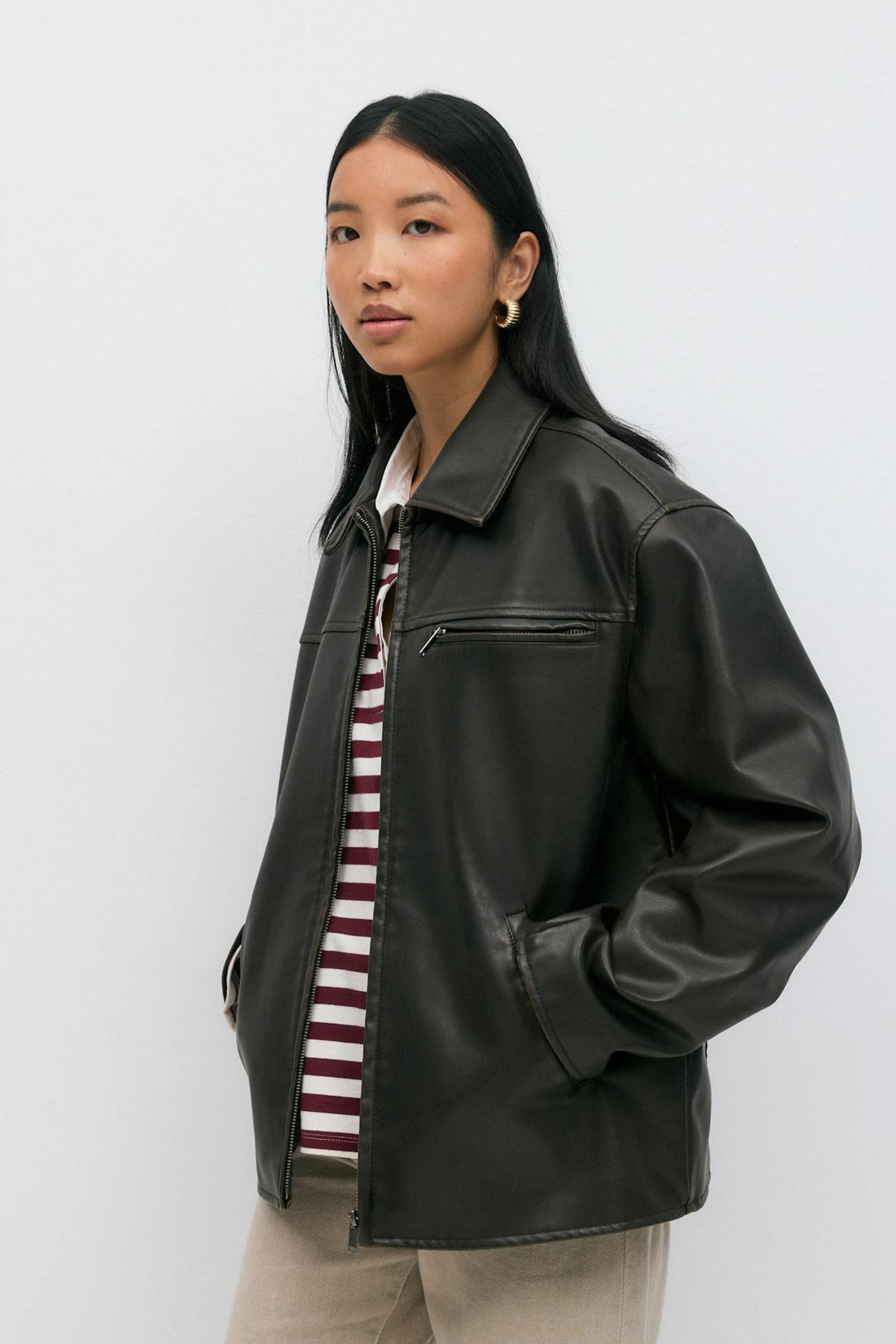 Oversized pu jacket - Marron foncé
