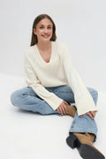 Y knit v-neck sweater - Gardenia