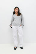 Y knit v-neck sweater - Lt grey melange