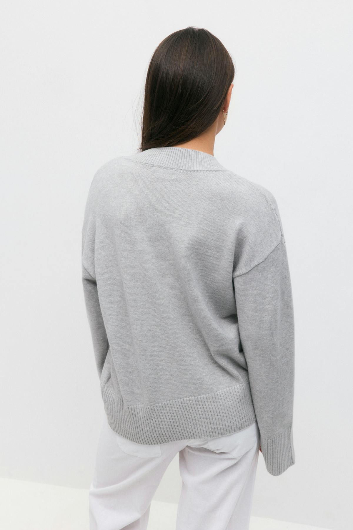 Y knit v-neck sweater - Lt grey melange
