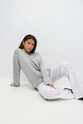 Y knit v-neck sweater - Lt grey melange