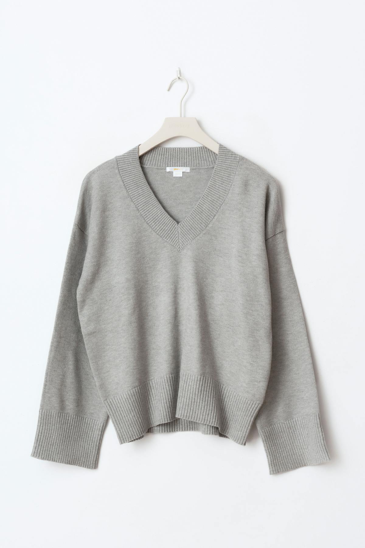 Y knit v-neck sweater - Lt grey melange