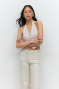Linen halterneck vest - Blanc