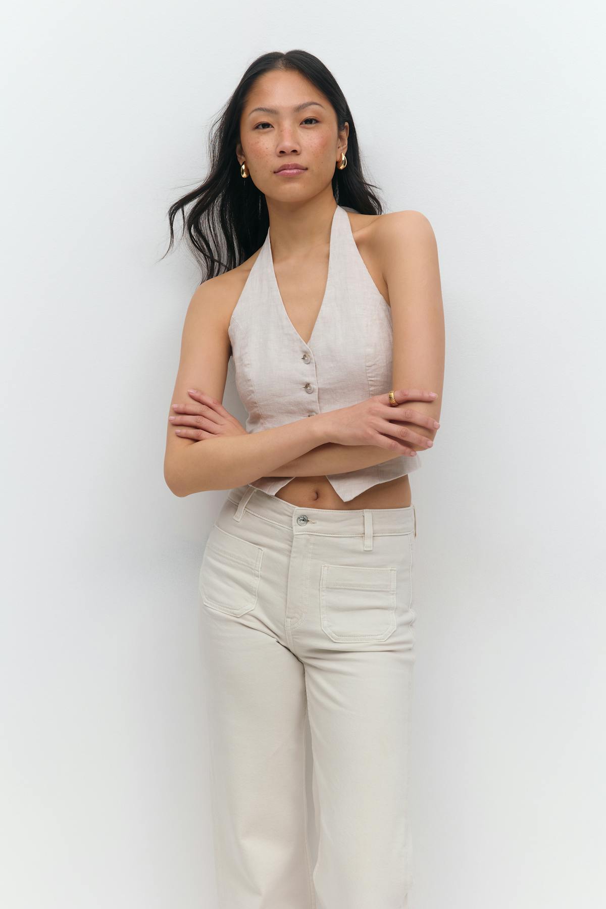 Linen halterneck vest - Blanc