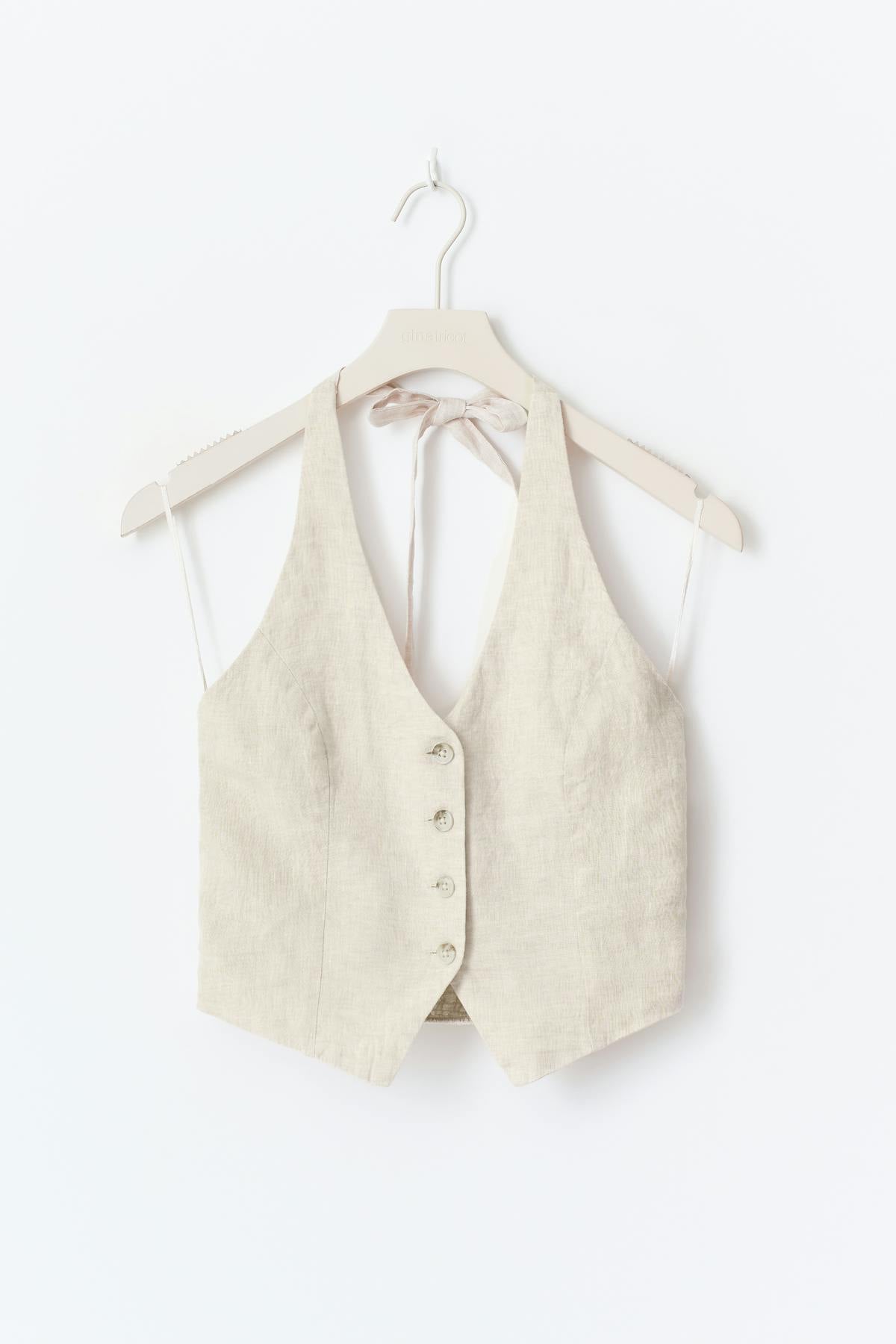 Linen halterneck vest - Lt linen beige