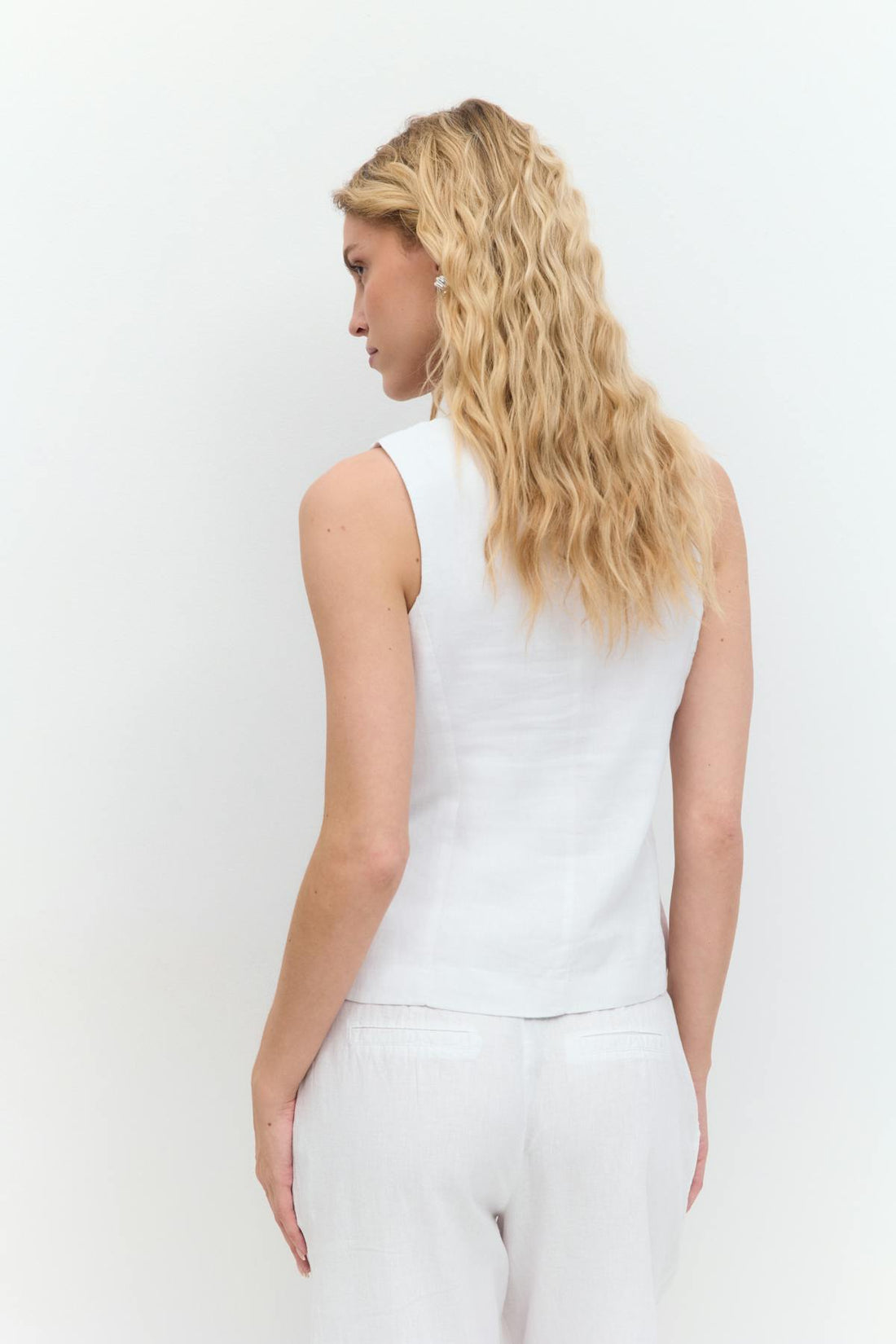 Linen blend tailored vest - Blanc