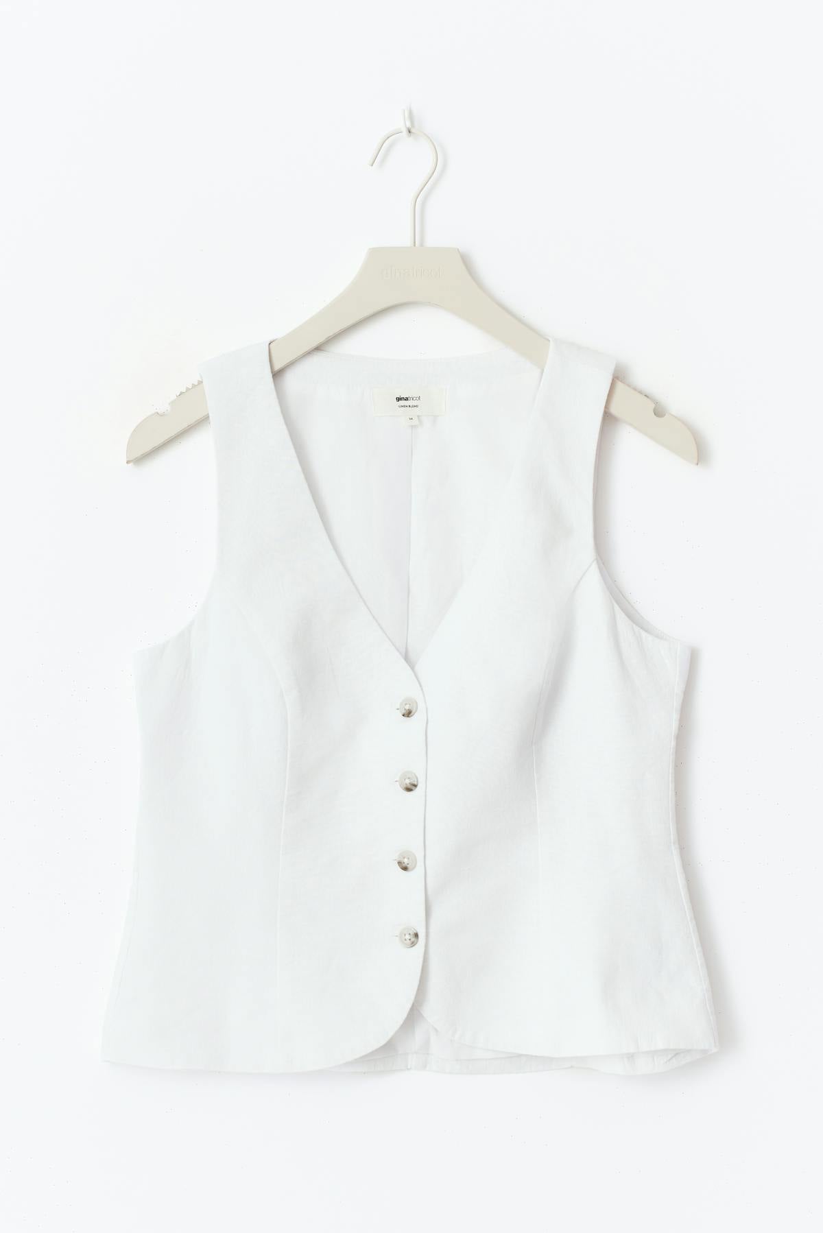 Linen blend tailored vest - Blanc