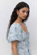 puff sleeve dress - Blue flower