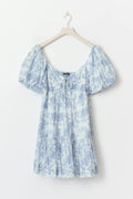 puff sleeve dress - Blue flower