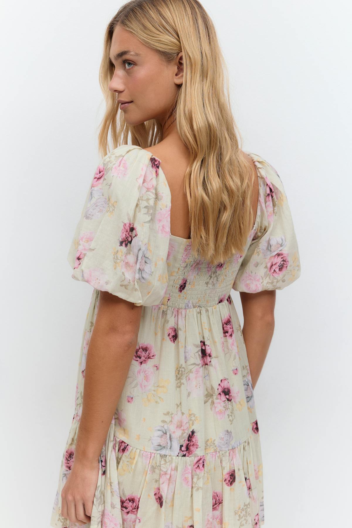 puff sleeve dress - Pink flower