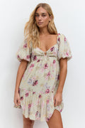 puff sleeve dress - Pink flower