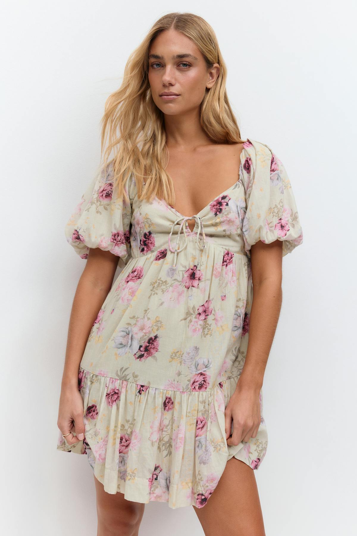 puff sleeve dress - Pink flower