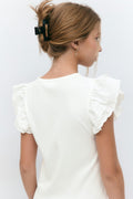 Y frill top - Blanc cassé