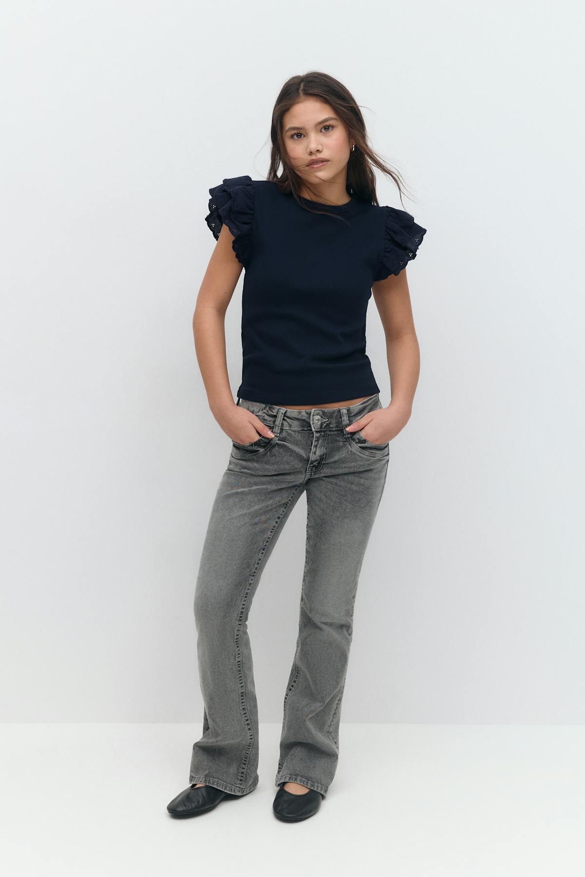 Y frill top - Navy blazer