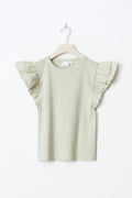 Y frill top - Green lily