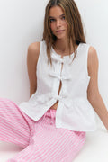 Peplum tie top - Blue/stripe