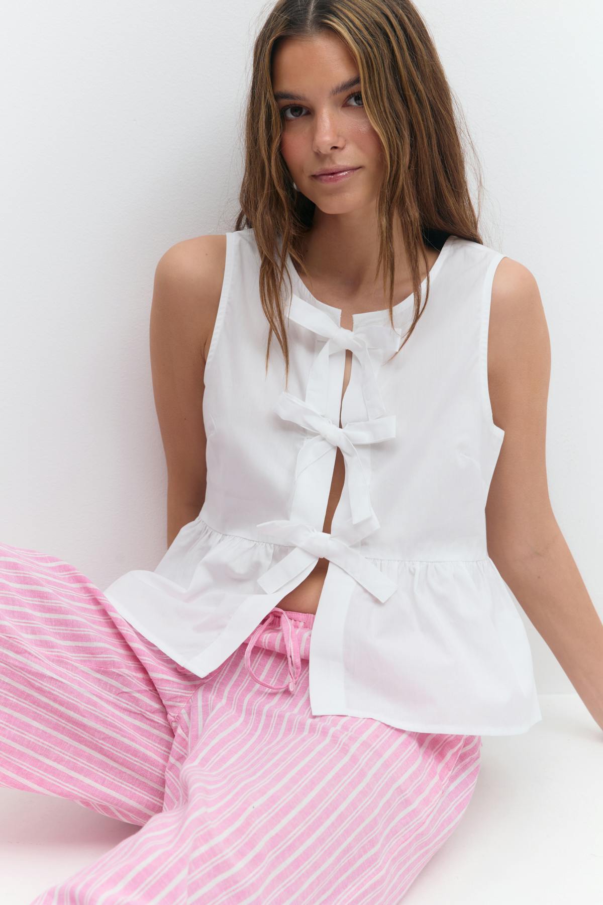 Peplum tie top - Blue/stripe