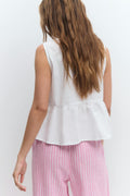Peplum tie top - Blue/stripe