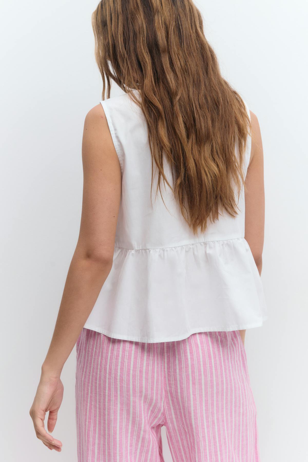 Peplum tie top - Blue/stripe