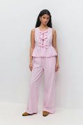 Peplum tie top - Pink stripe