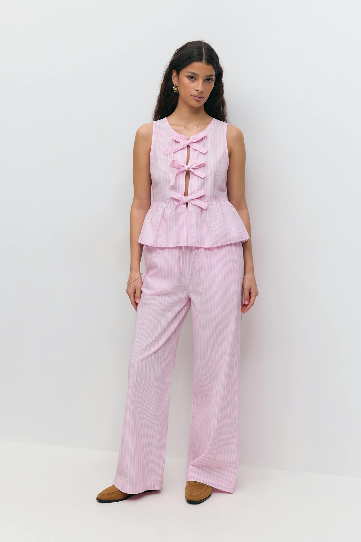 Peplum tie top - Pink stripe