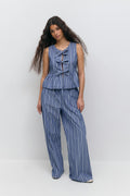 Peplum tie top - Blue/stripe