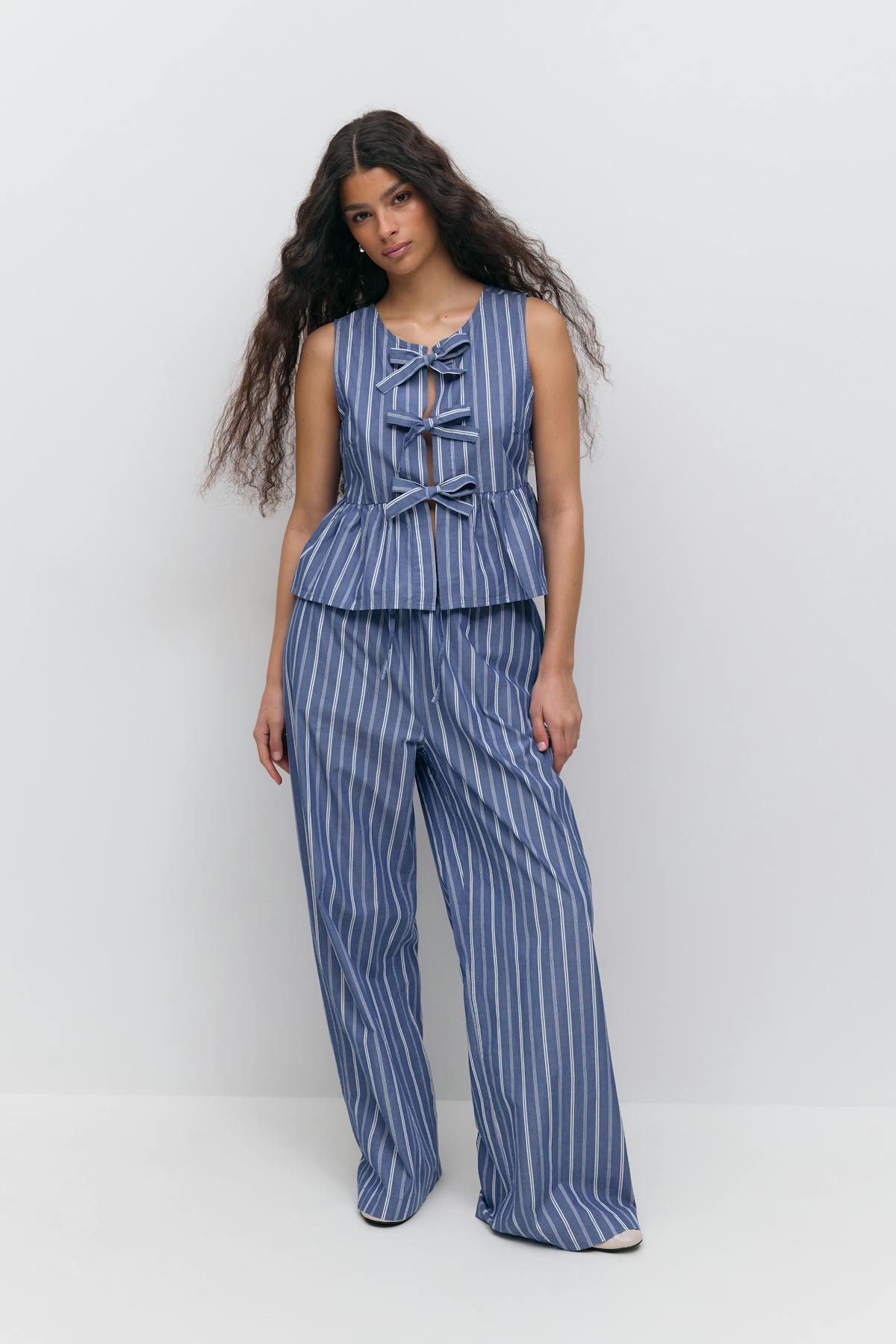 Peplum tie top - Blue/stripe