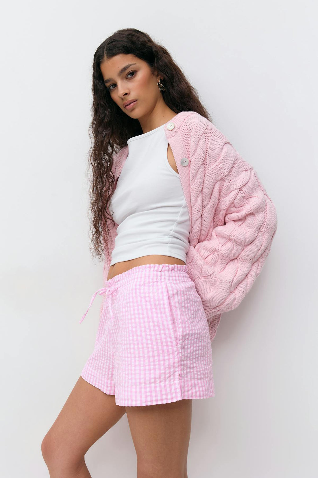 seersucker gingham shorts - Pink check