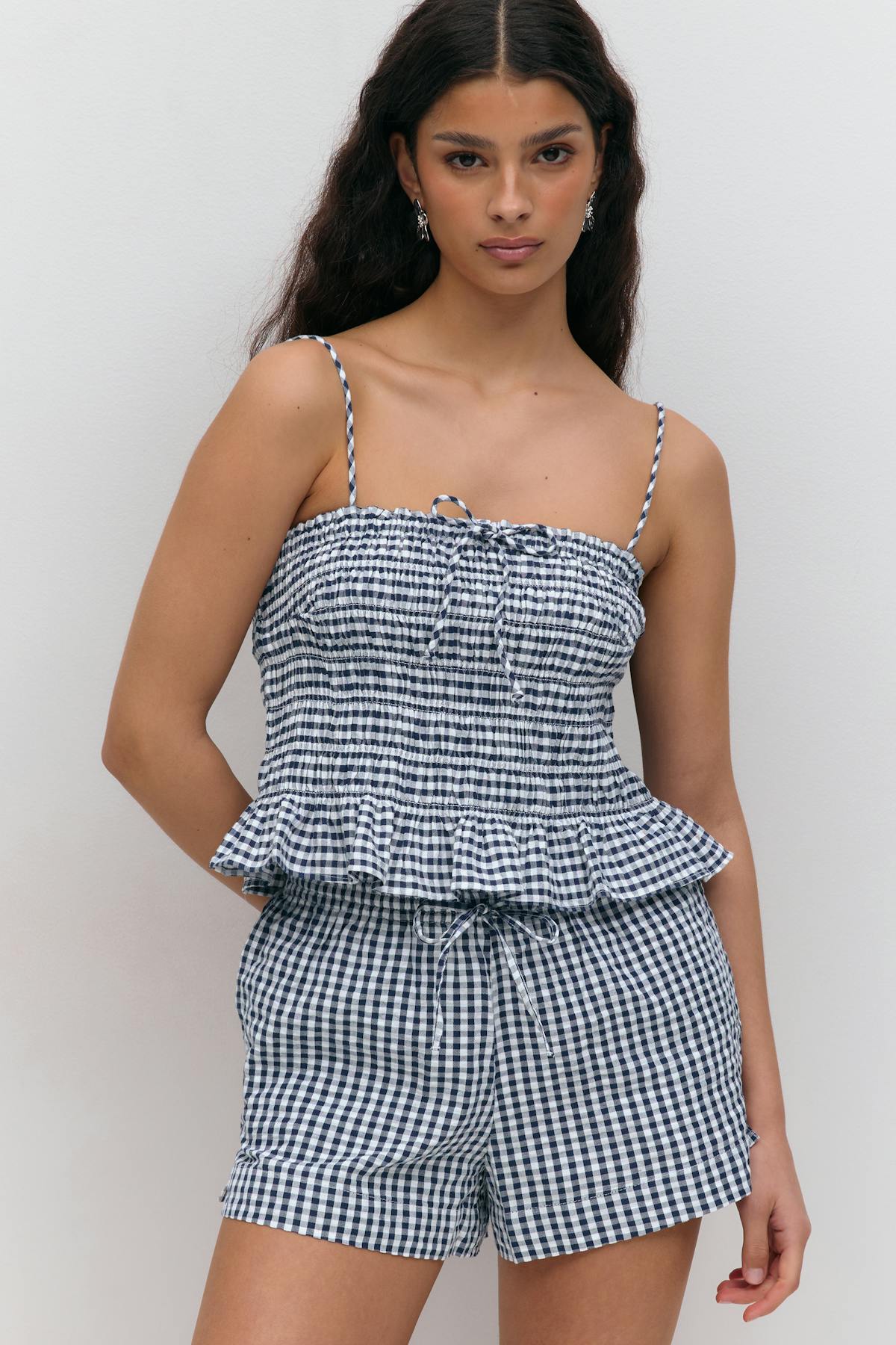seersucker gingham shorts - Blue check
