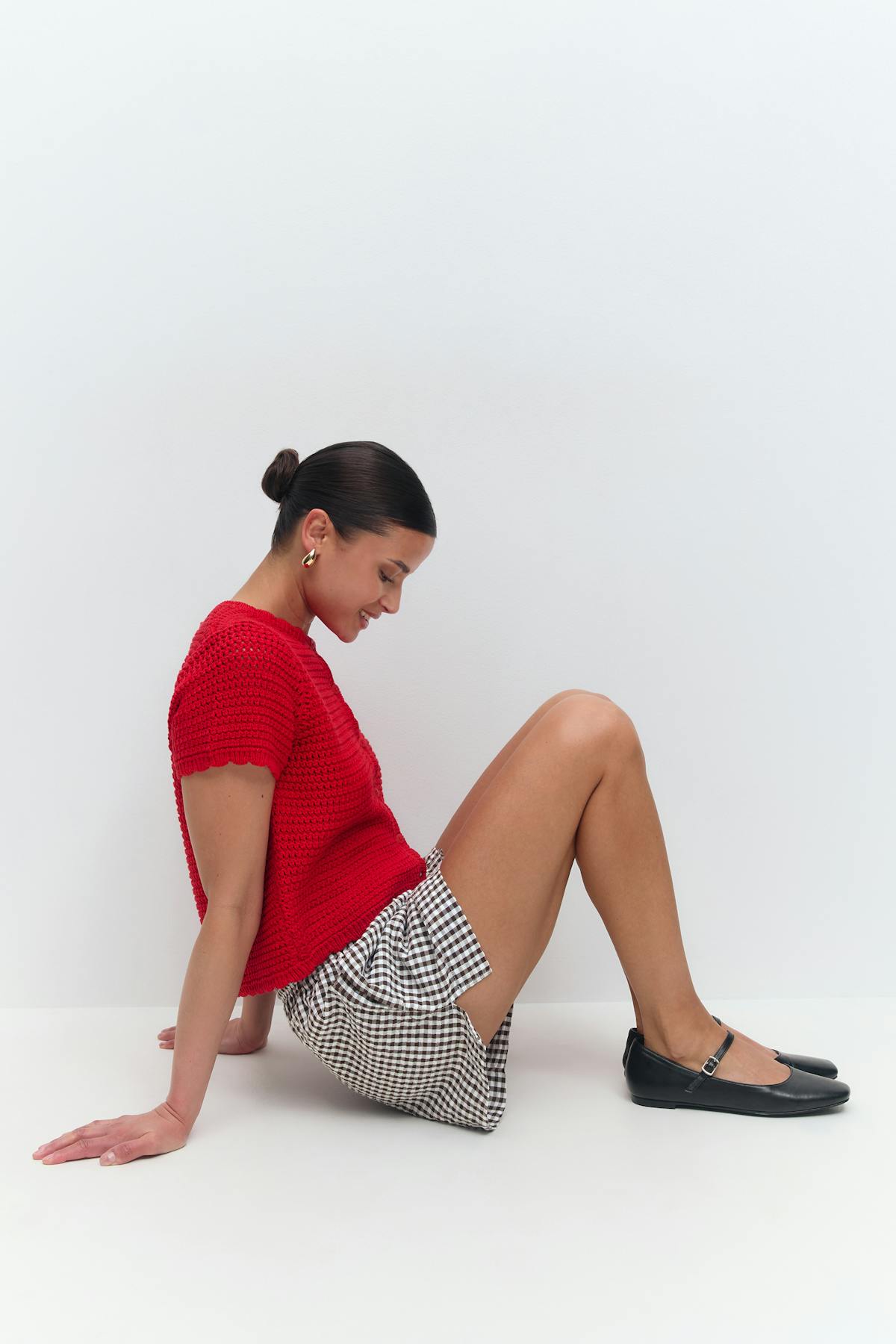 seersucker gingham shorts - Red check