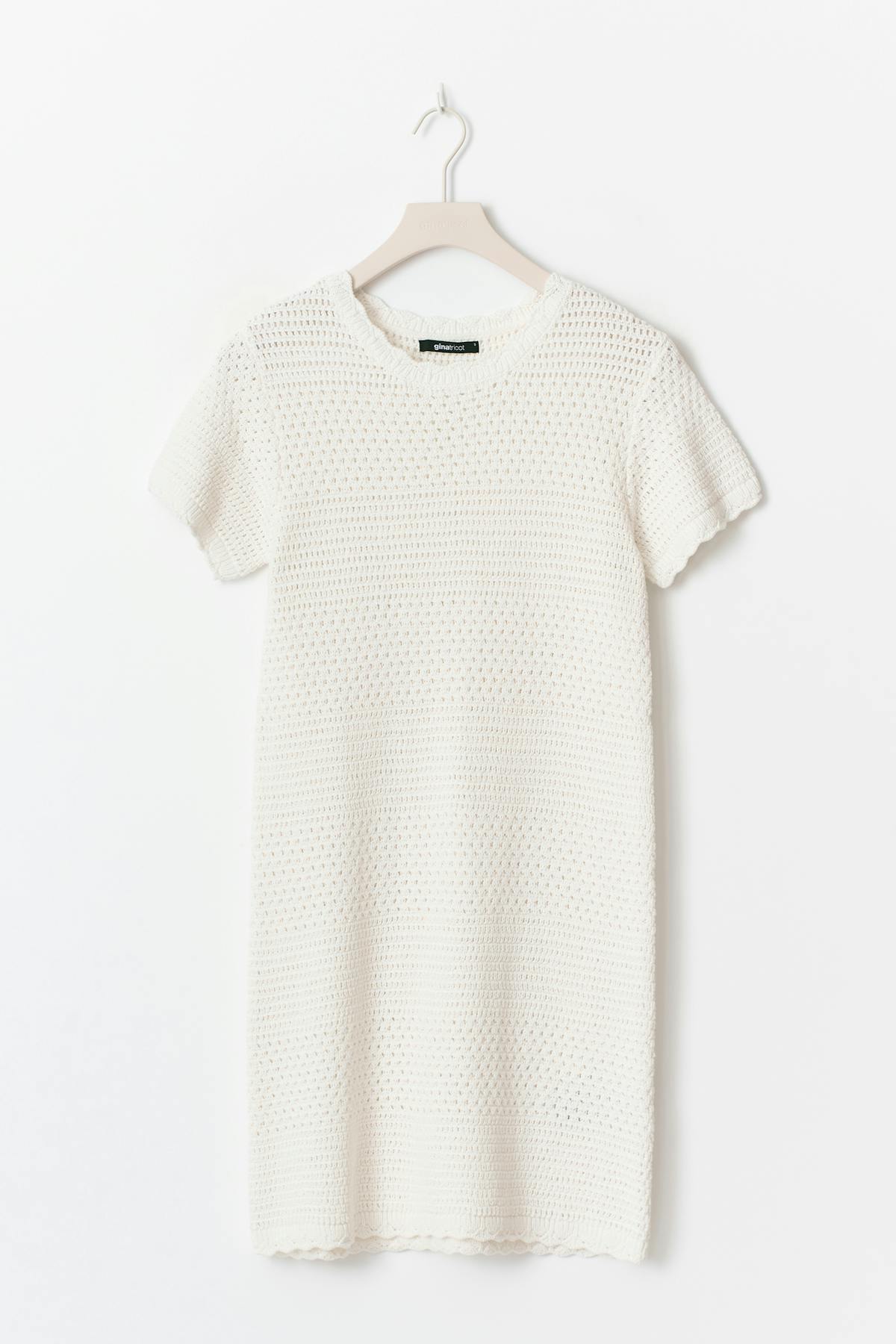 Knitted crochet t-shirt dress - Blanc cassé