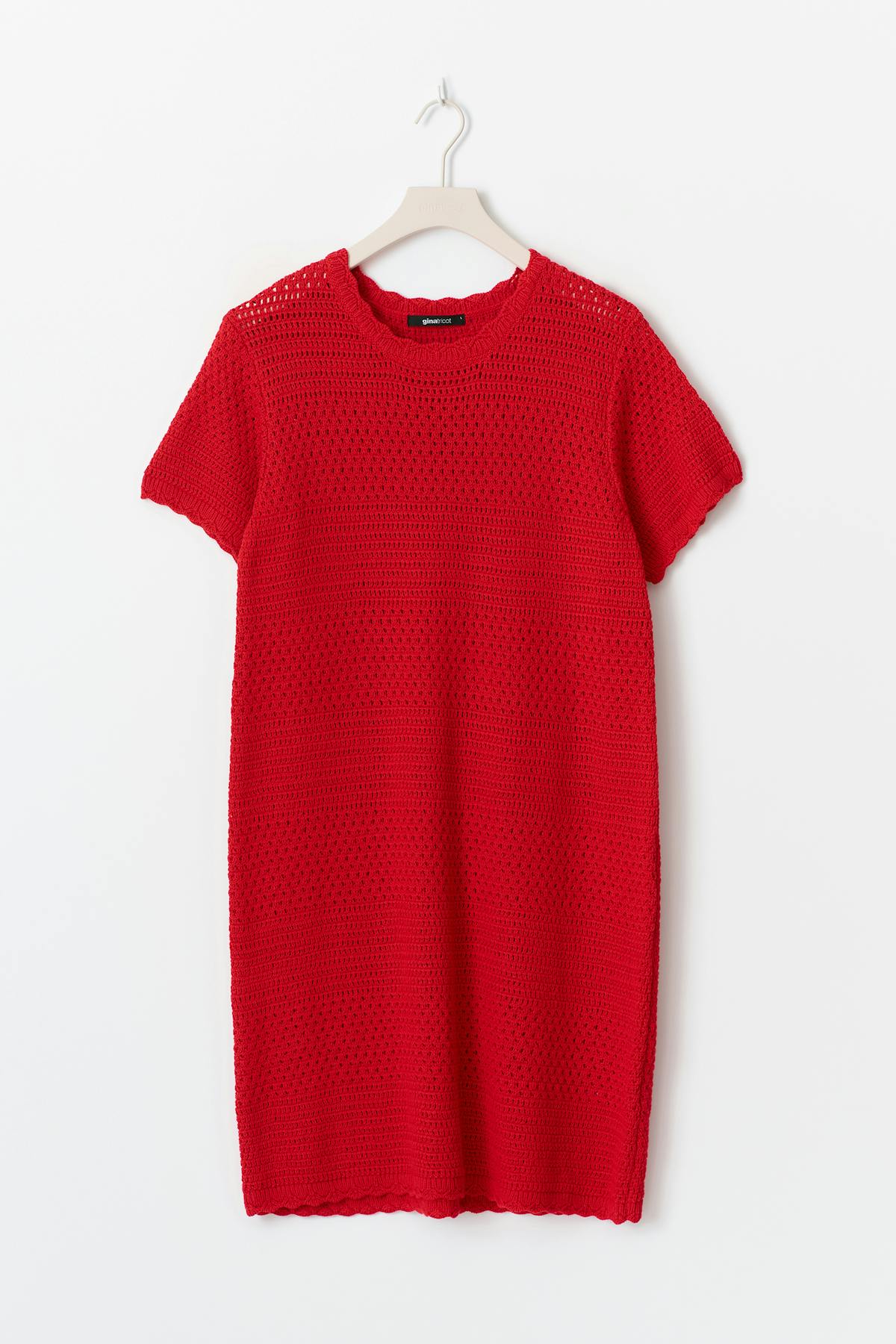 Knitted crochet t-shirt dress - High risk red