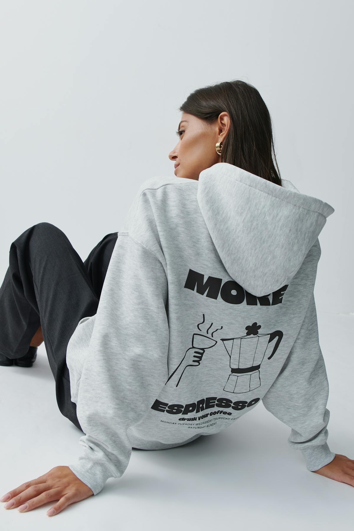 Oversized print hoodie - Coffee