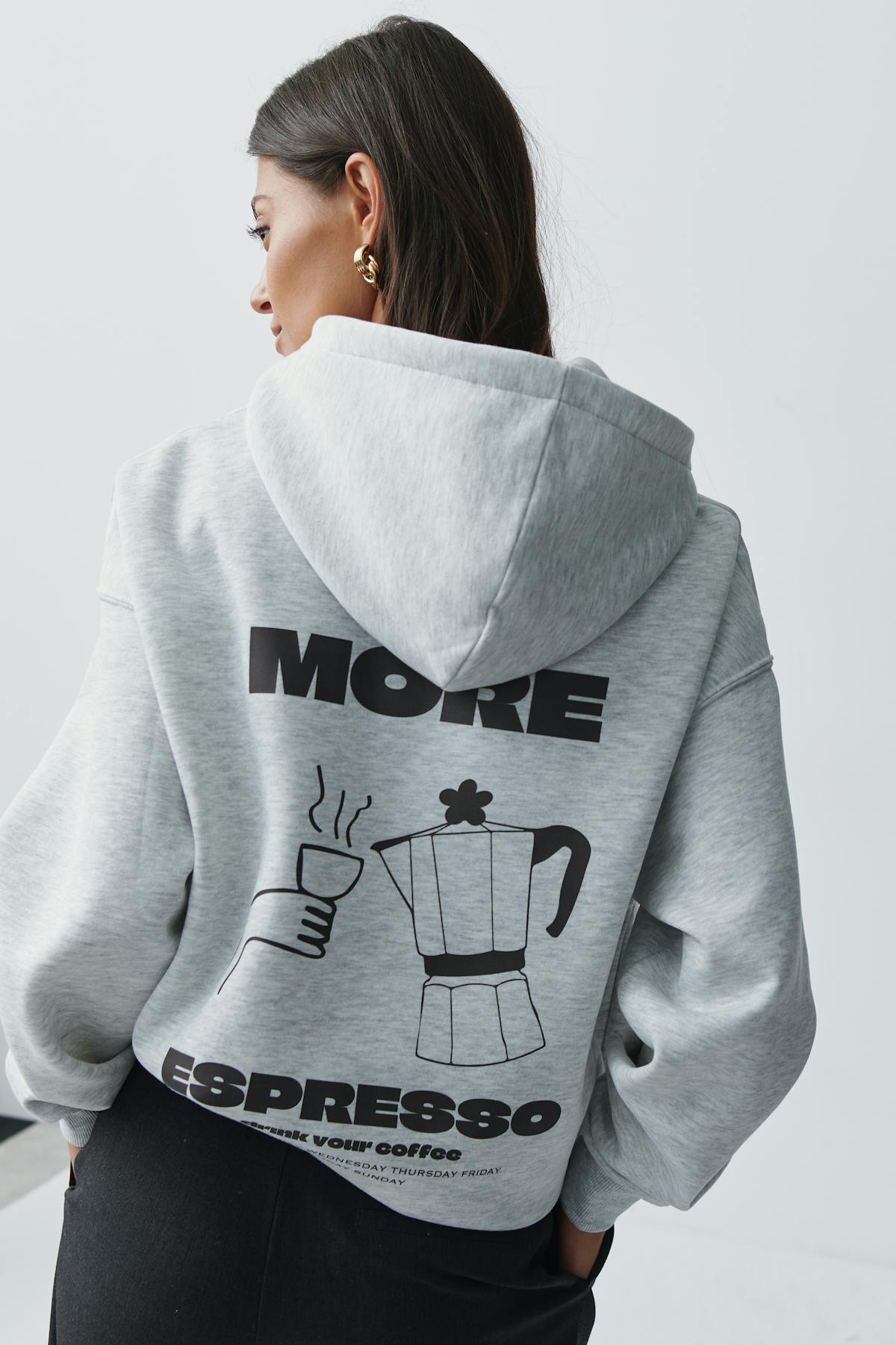 Oversized print hoodie - Grey mel/text