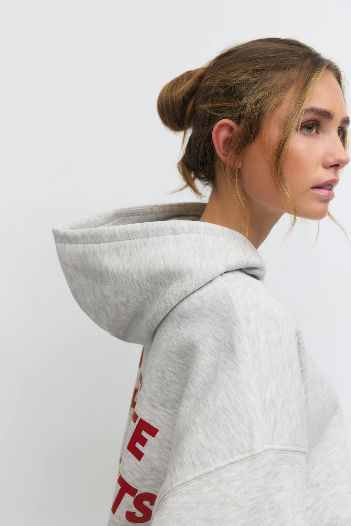 Oversized print hoodie - Blue/text