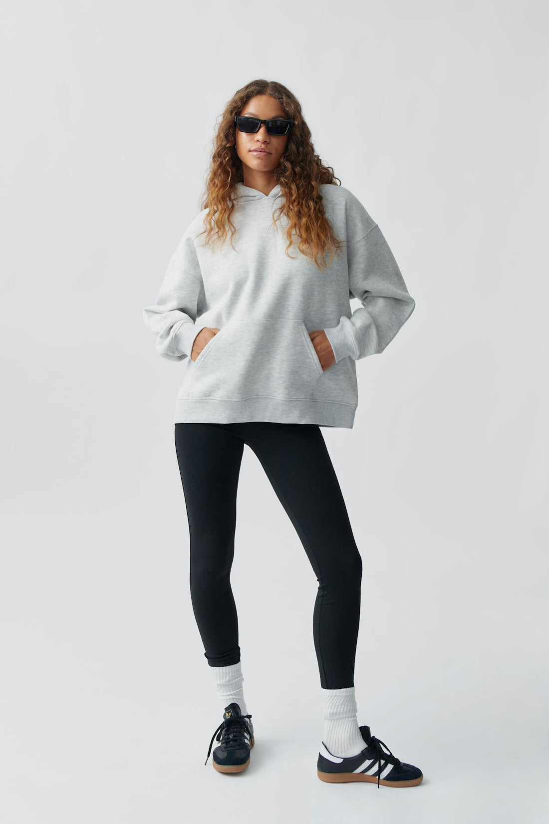 Oversized print hoodie - Grey mel/text