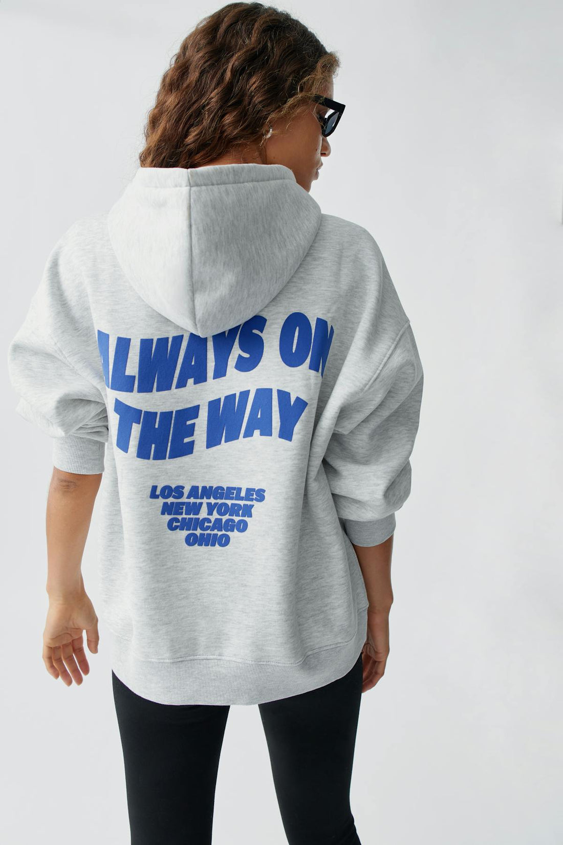 Oversized print hoodie - Grey mel/text