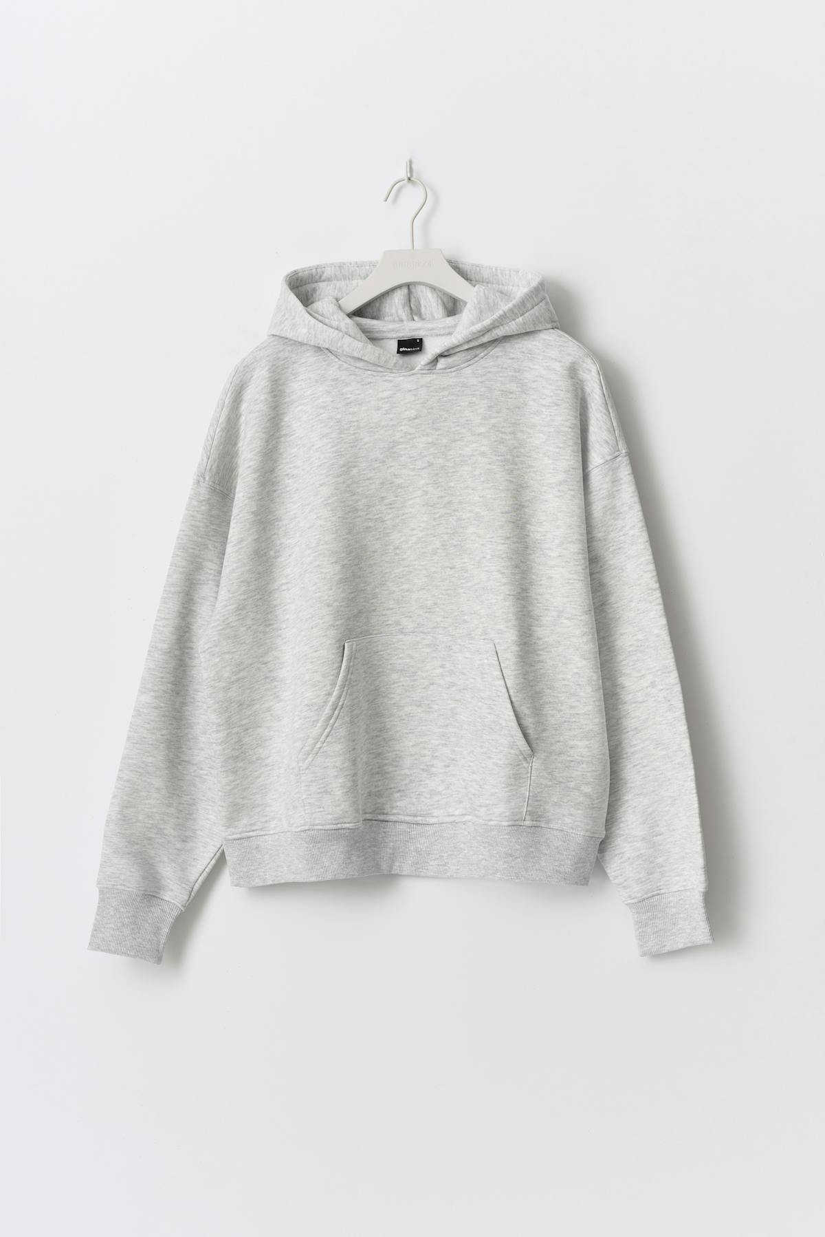 Oversized print hoodie - Grey mel/text