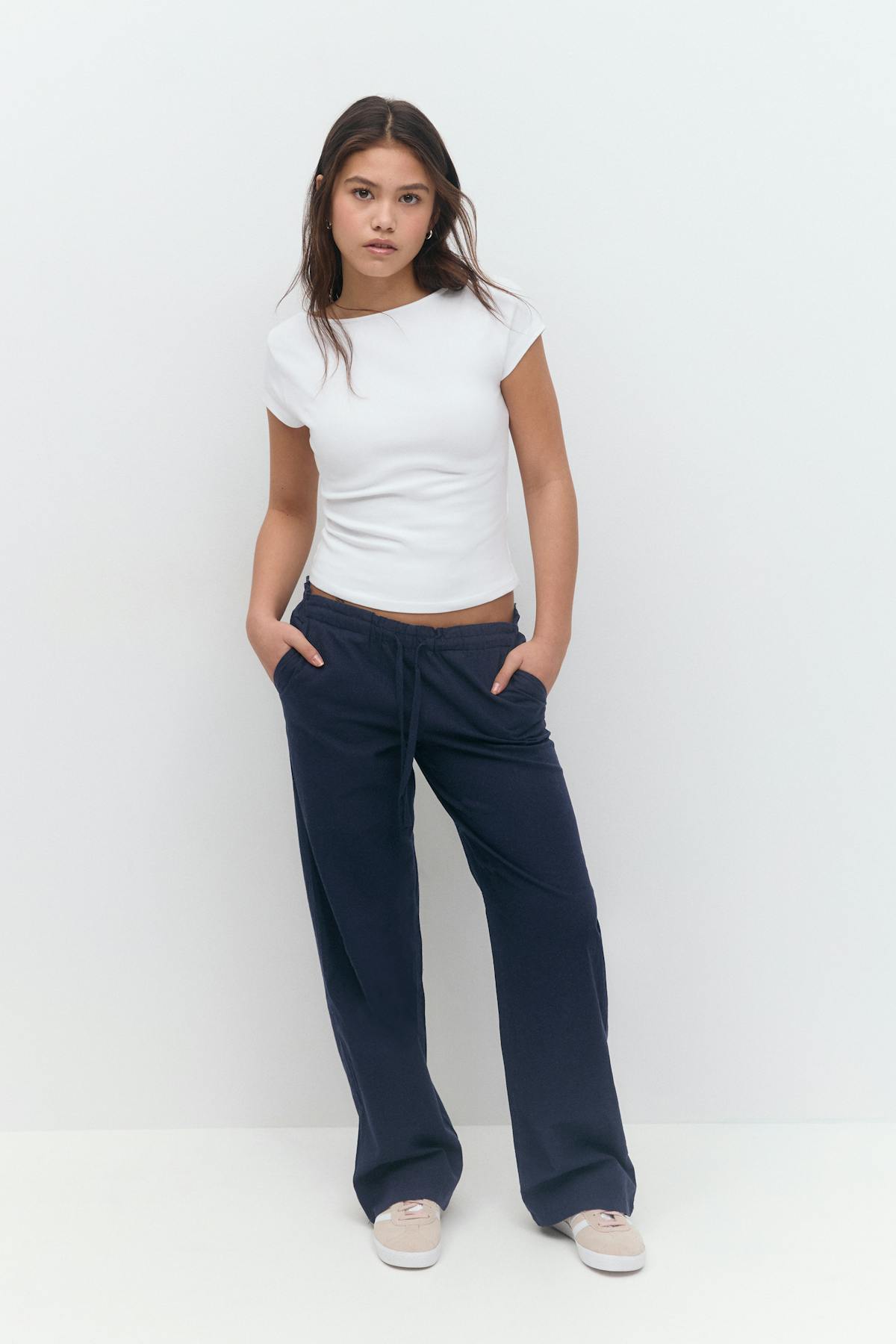 Y low linen blend trousers - Navy blazer