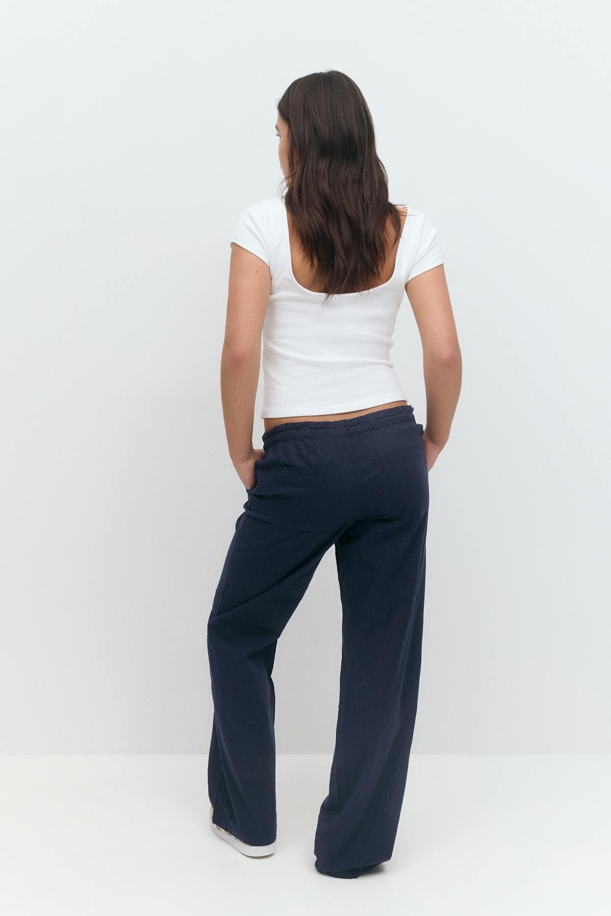 Y low linen blend trousers - Navy blazer