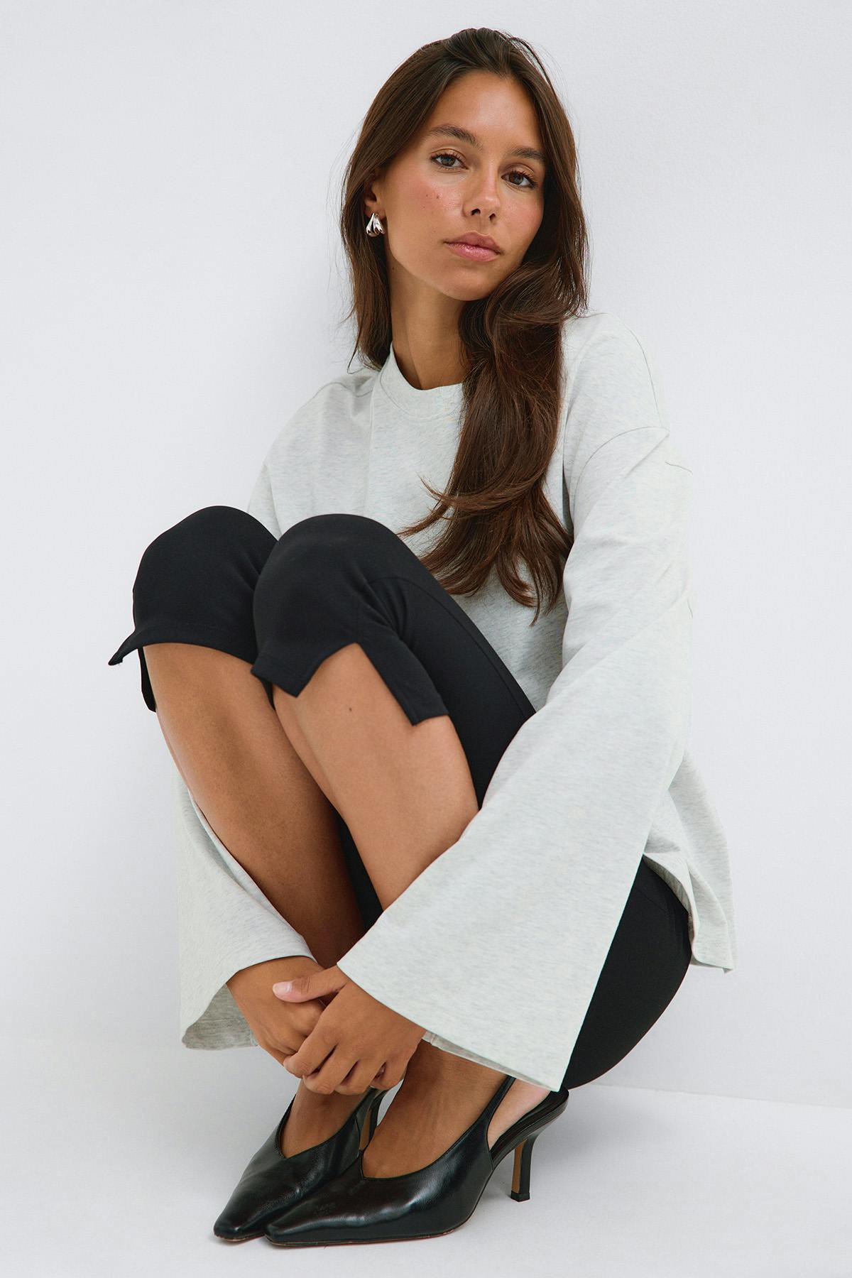 Loose fit long sleeve tee - Lt grey melange