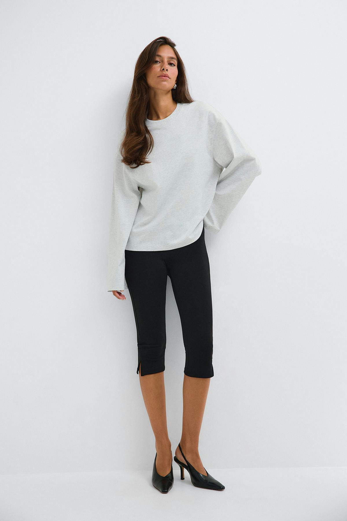 Loose fit long sleeve tee - Lt grey melange