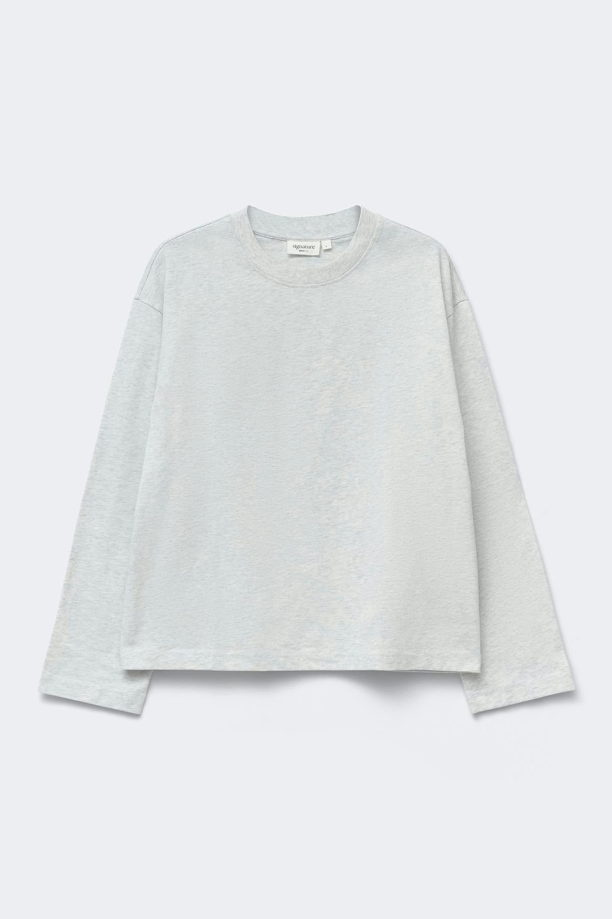Loose fit long sleeve tee - Lt grey melange