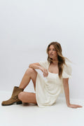 Tie back mini dress - Blanc cassé