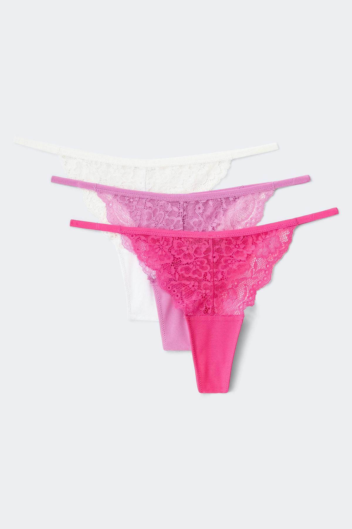 3-pack lace thong - Golden apricot