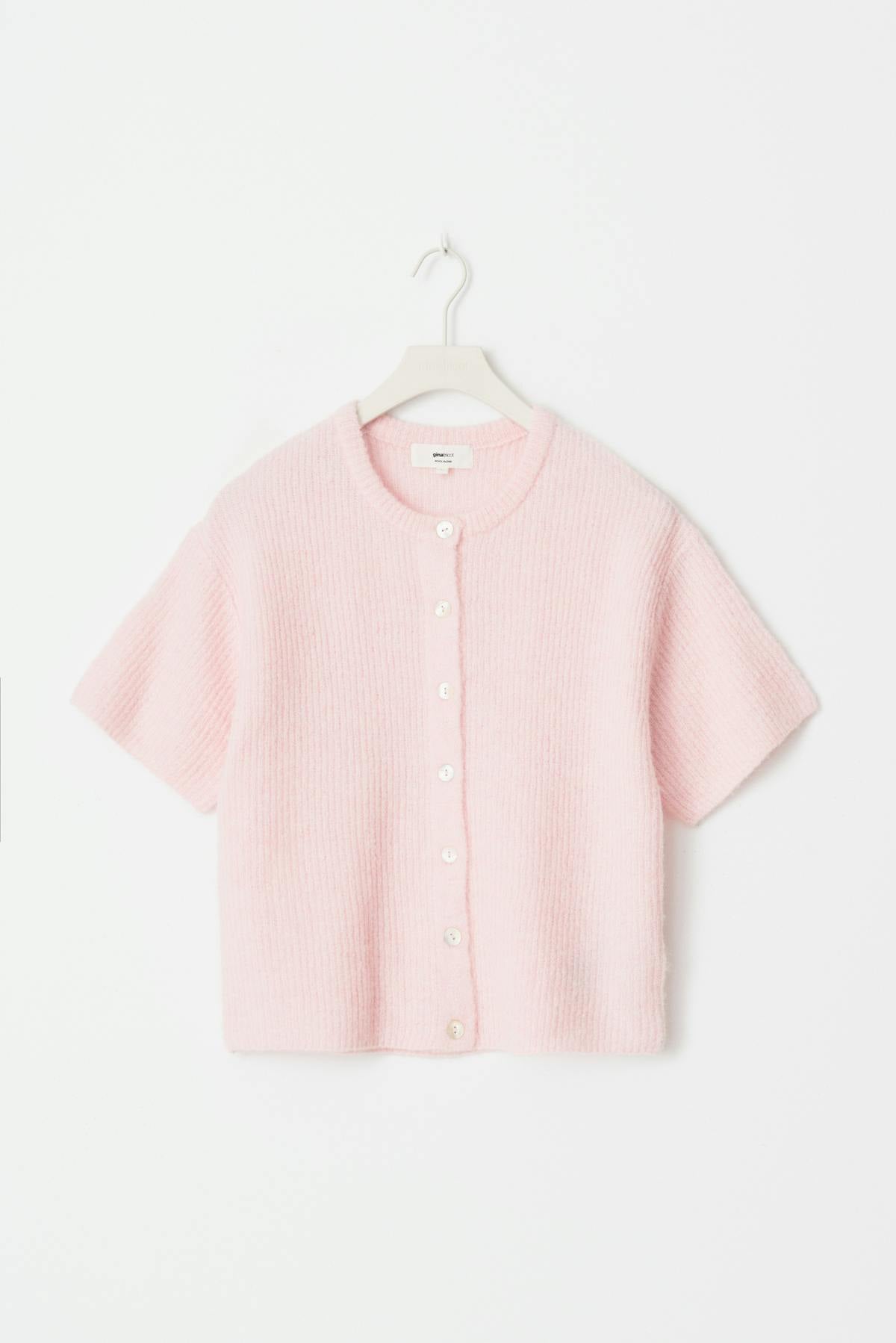 Short sleeve knitted cardigan - Primrose pink