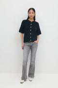 Short sleeve knitted cardigan - Blanc cassé