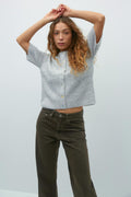 Short sleeve knitted cardigan - Lt grey melange