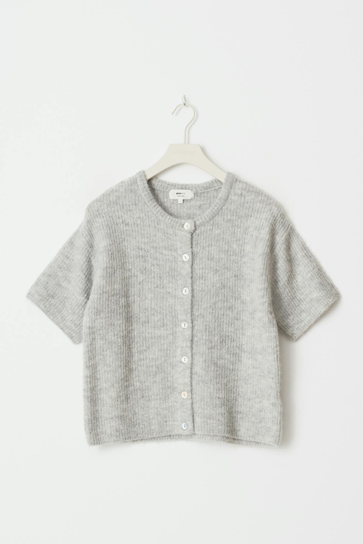 Short sleeve knitted cardigan - Lt grey melange